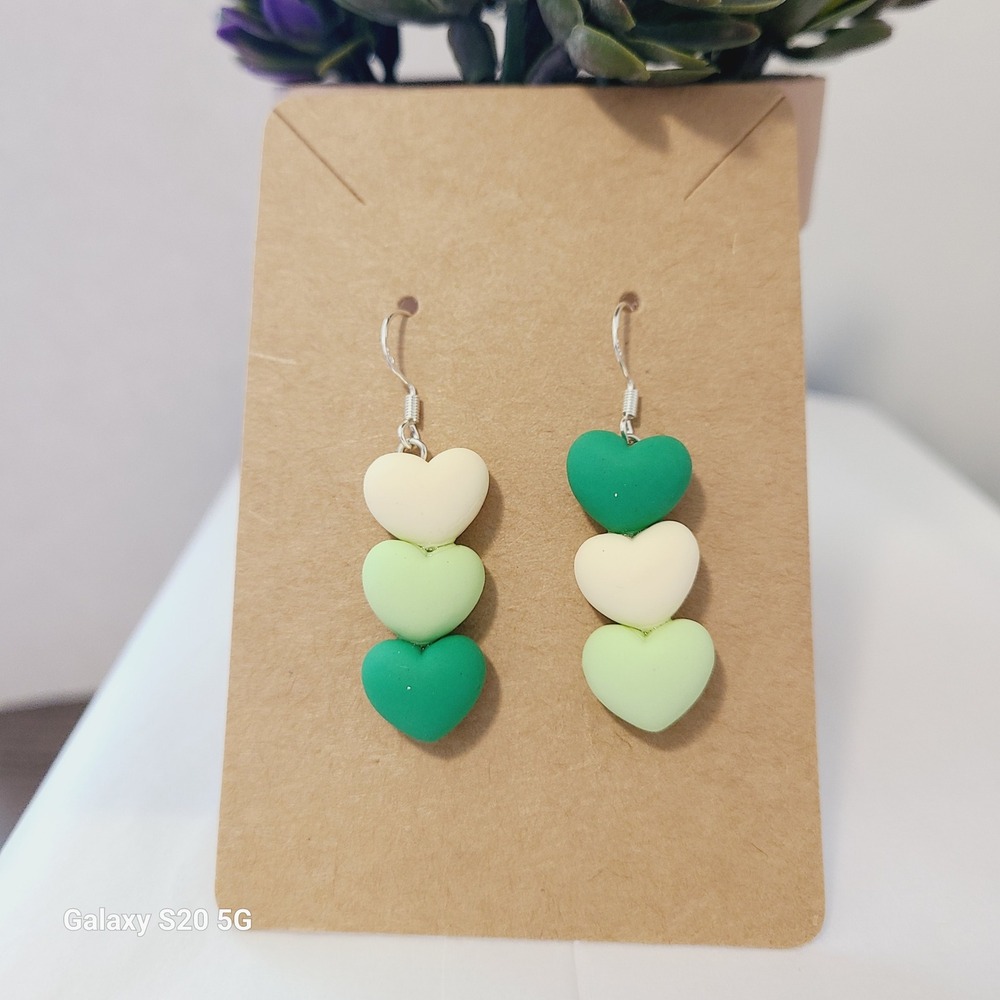 Handmade Green Heart Dangle Earrings Fun Whimsical Jewelry for Women NEW